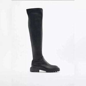 Zara Over The knee‎ 3008/611 Lug Sole Boots Size 40 US 9 Black